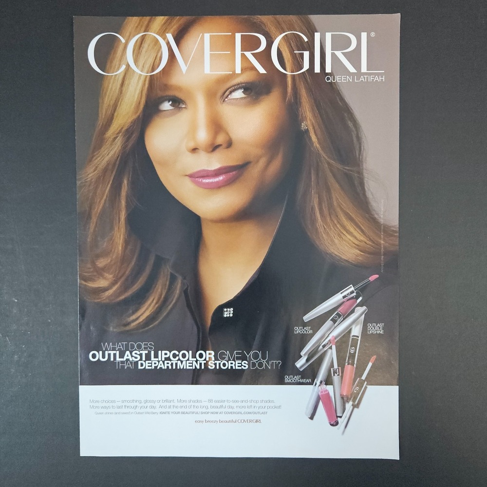 2009 Cover Girl Outlast Lipcolor Smoothwear Lipshine Print Ad Queen Latifah